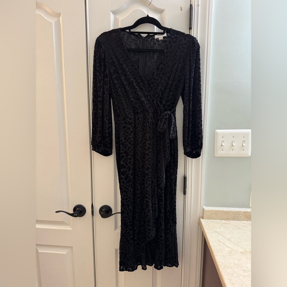 Calvin Klein burnout velvet leopard print midi dress sz4